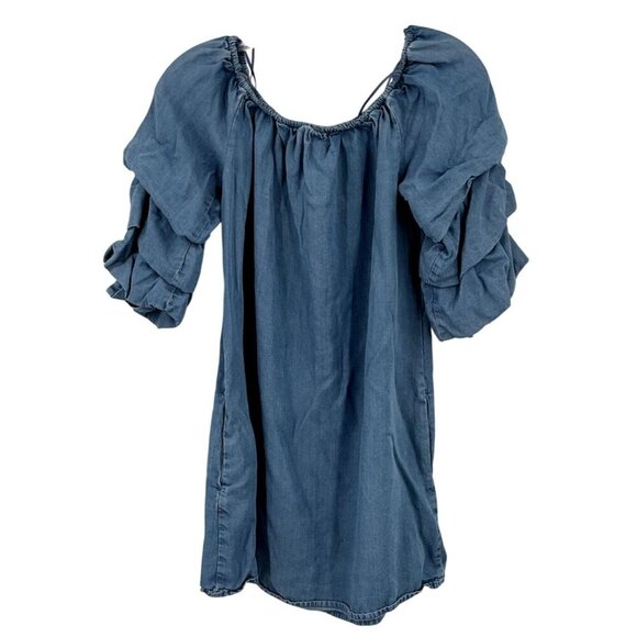 Zara Top Women S Blue Layered Sleeves Off the Shoulders Denim Tunic Peasant - Picture 1 of 7